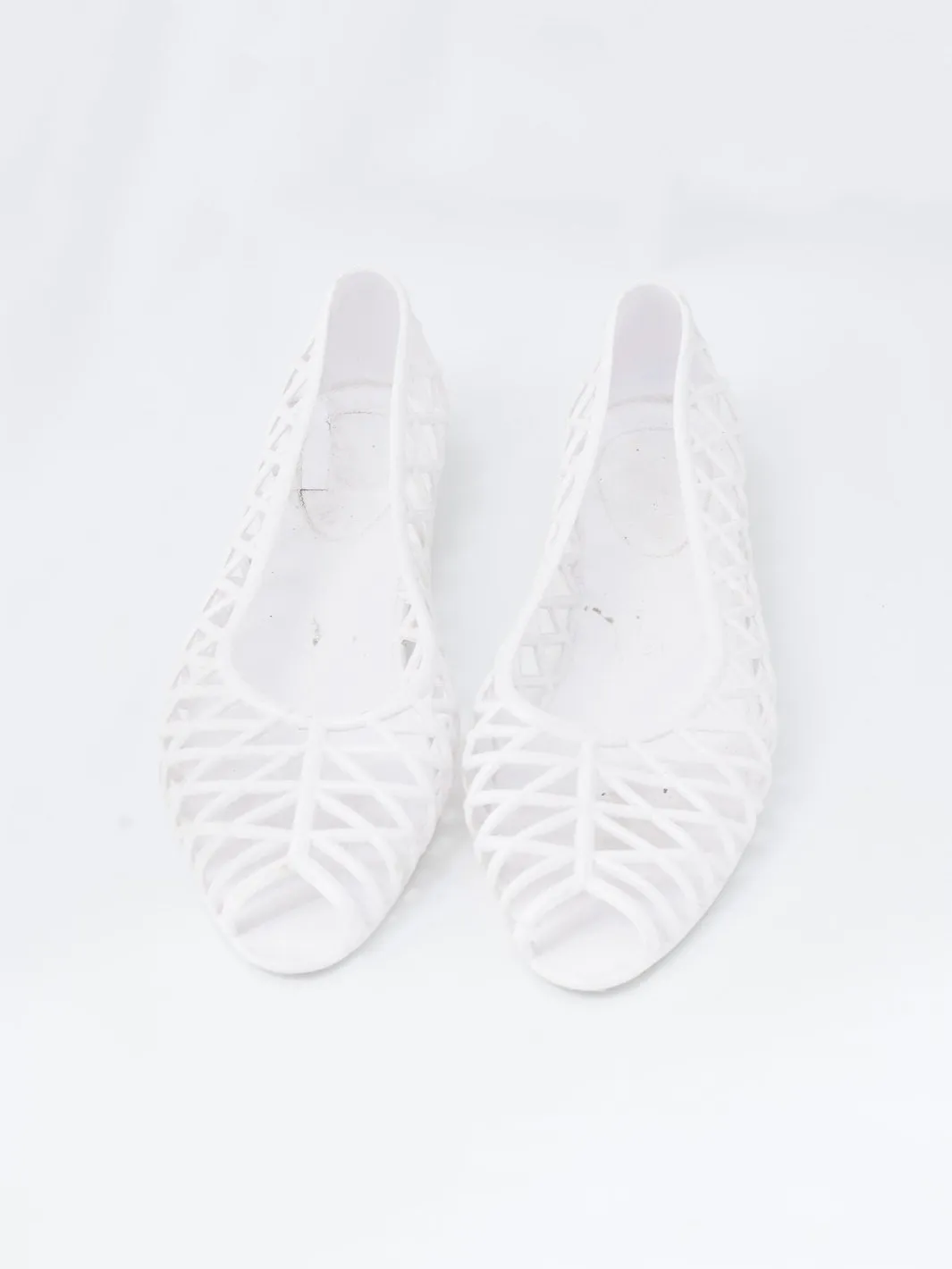 2010 American Apparel white open toe rubber ballet flats