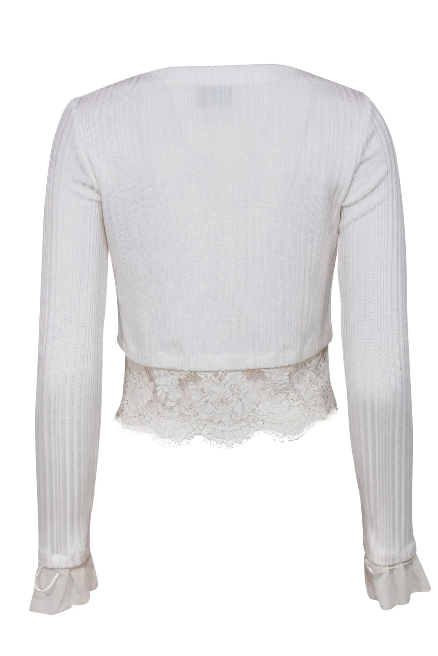 3.1 Phillip Lim - White Ribbed Cropped Blouse w/ Lace & Organza Trim Sz S