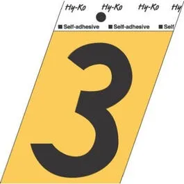 Address Numbers, "3", Angle-Cut, Black & Gold Adhesive, 3.5-In.