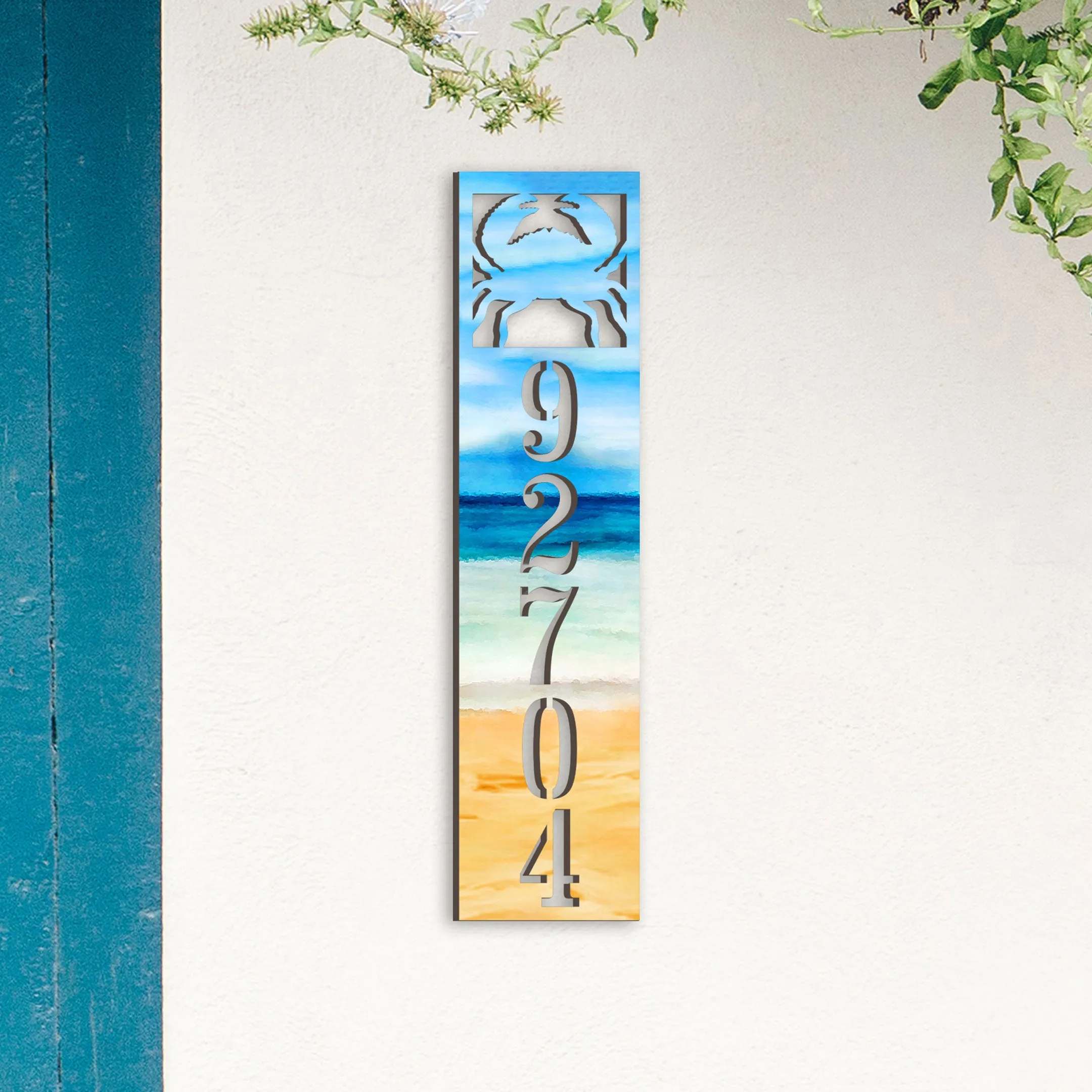 Address Sign - Beach House Numbers - Custom Coastal Door Number Sign - Crab Wooden Cottage Number Plaque - Nautical Home Sign MA989809