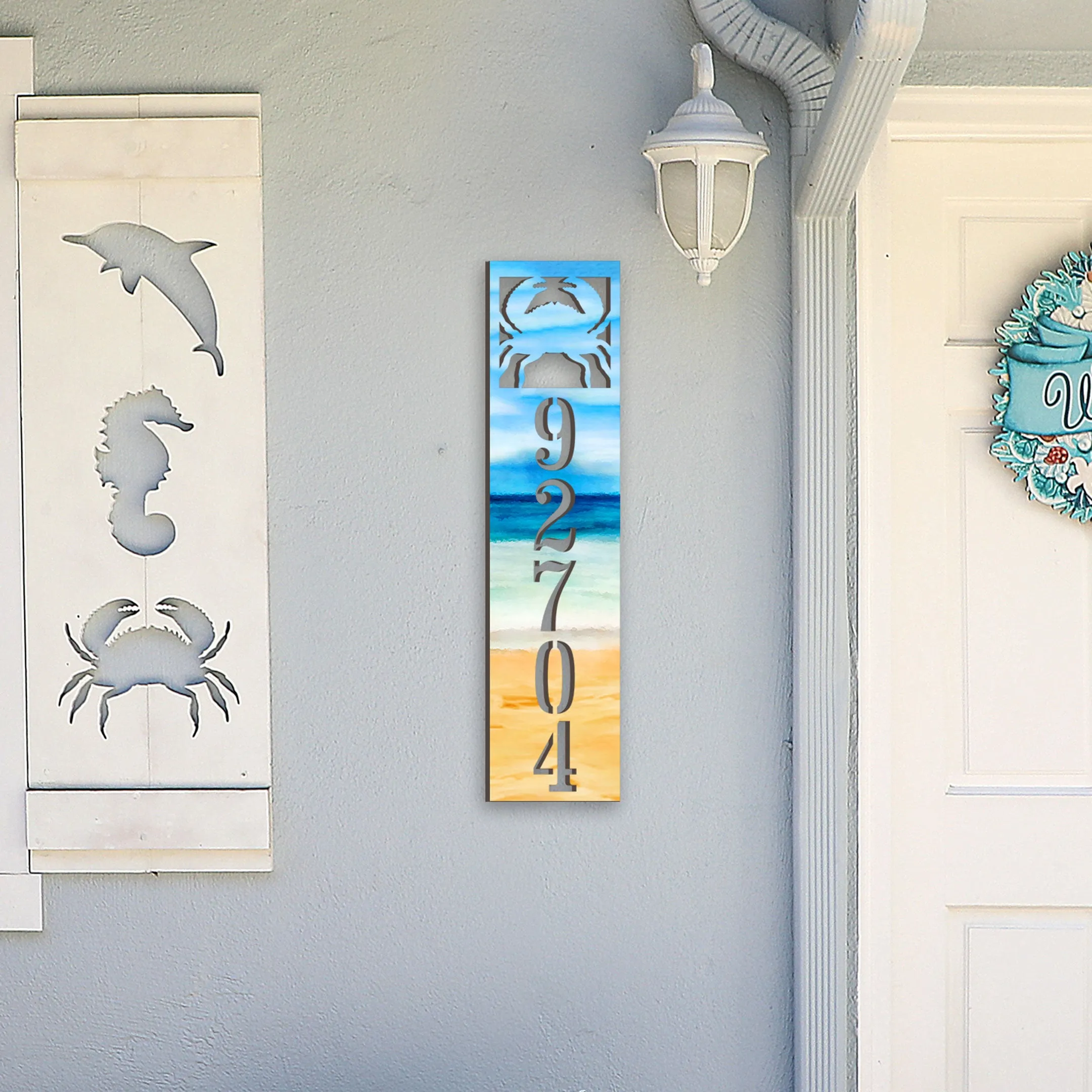 Address Sign - Beach House Numbers - Custom Coastal Door Number Sign - Crab Wooden Cottage Number Plaque - Nautical Home Sign MA989809