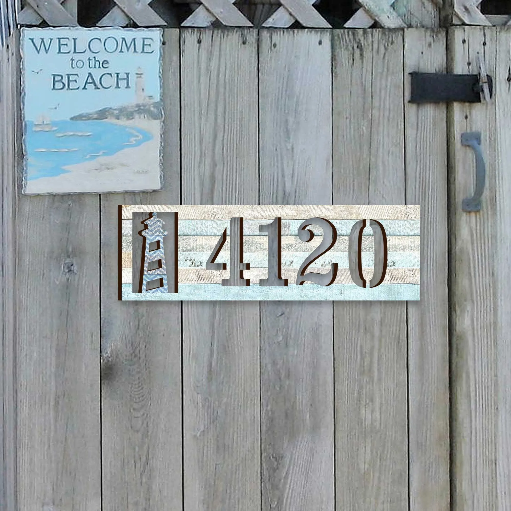 Address Sign - Coastal House Numbers - Lighthouse Wooden Address Plaque - Custom Home Address Sign MA989810