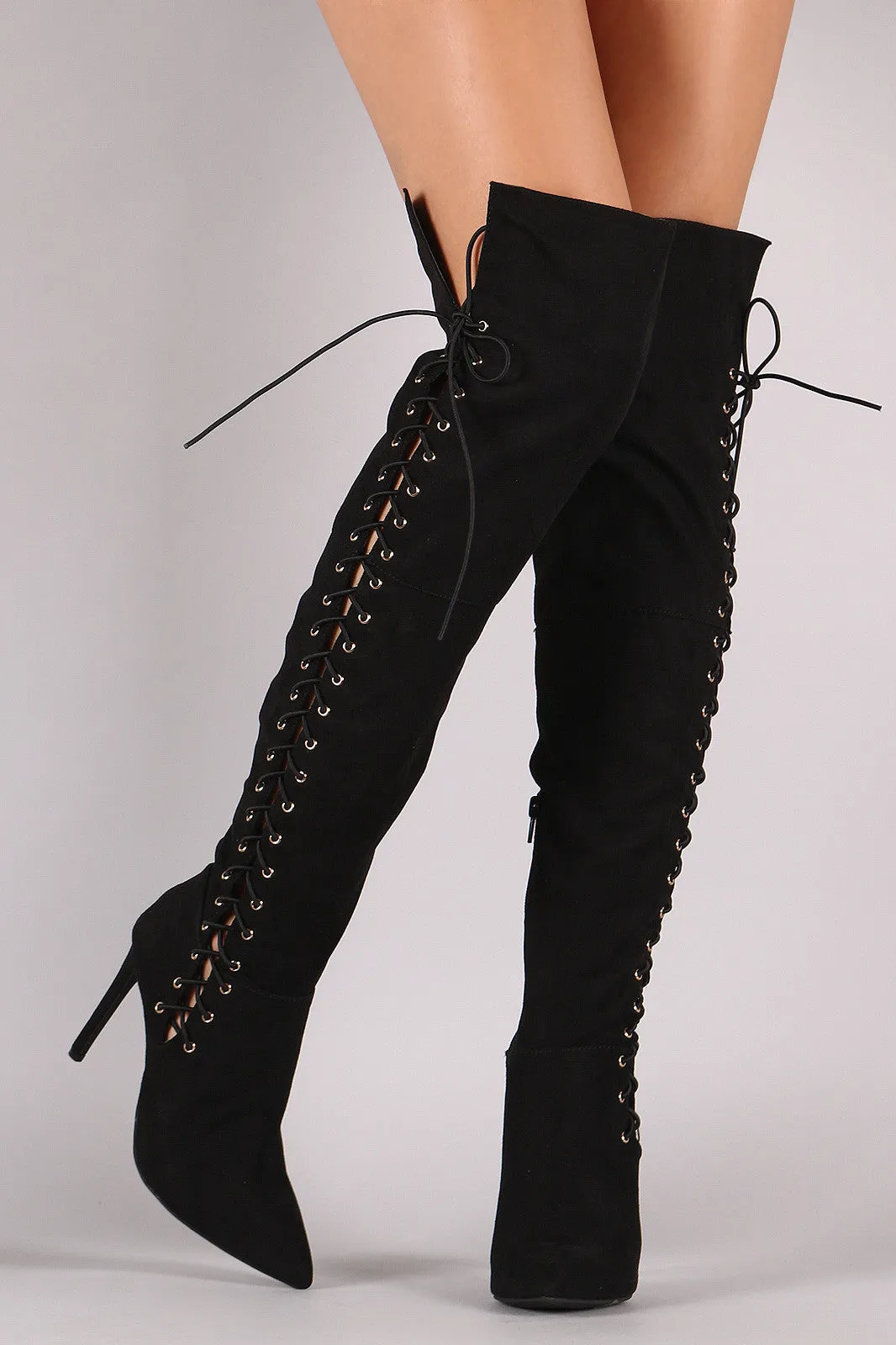 Anne Michelle Corset Lace Up Stiletto Boots