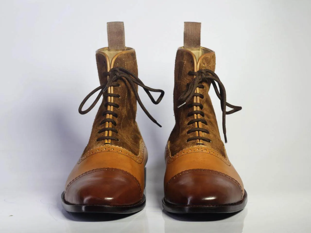 Beautiful Handmade Men's Ankle High Brown Cap Toe Boots, Men Leather Suede Lace Up Boots