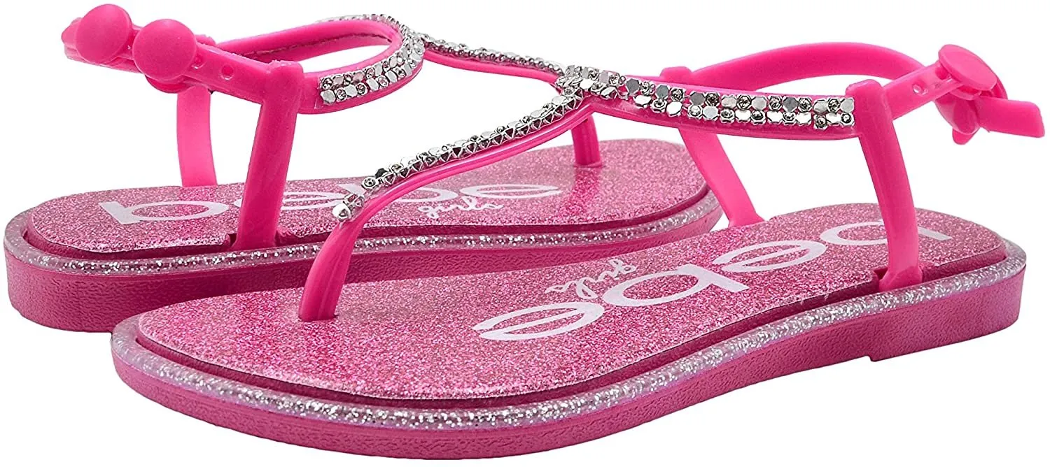 bebe Girls Toddler Baby Little Kid PCU Rhinestone T-Strap Slide Sandal with Sparkly Glitter Footbed and Adjustable Back Strap