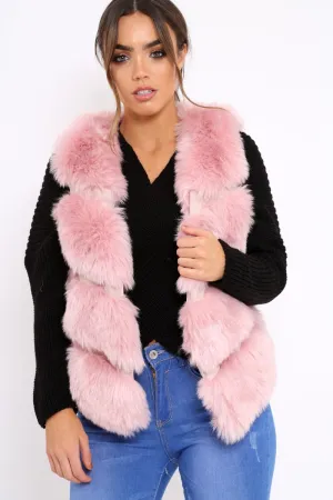 Beige Faux Fur Cropped Gilet - Nadia