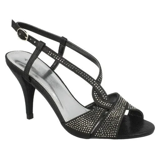 Black Diamante Twist Strap Peep Toe Party High Heels