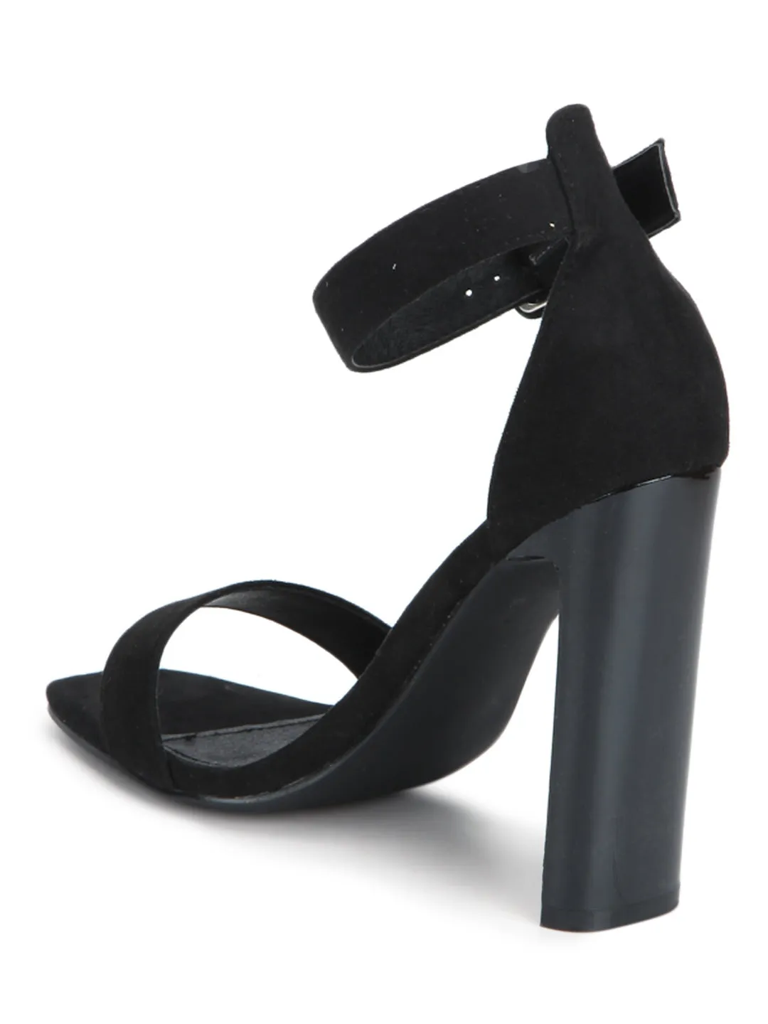 Black Micro Ankle Strap Slim Block Heels