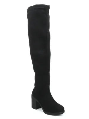 Black Microfibre Block Heel Long Boots