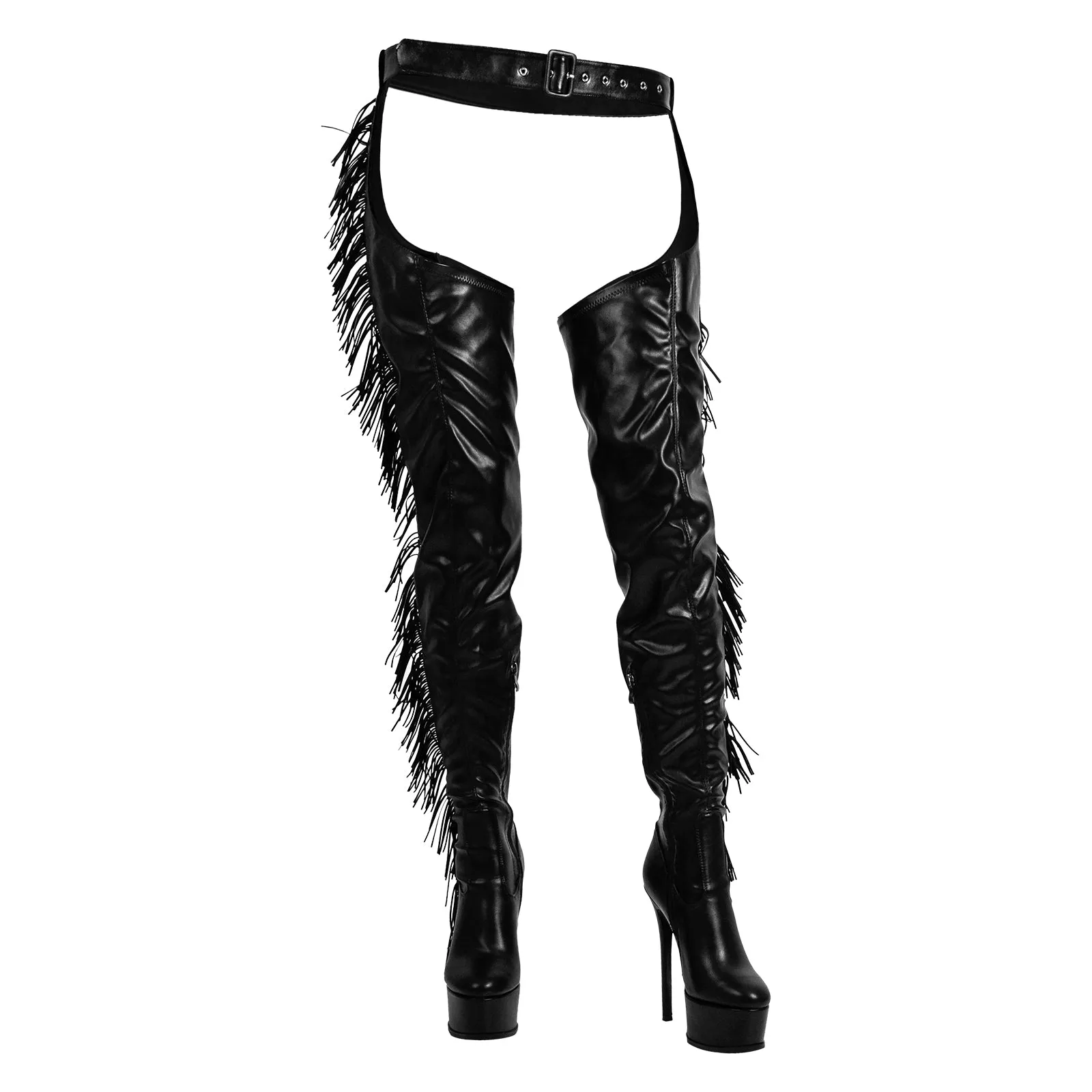 Black Side Fringe Stiletto Heeled Pant Boots