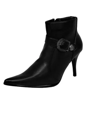 Black Western Womens Ankle Booties With Silver Buckle Size 6