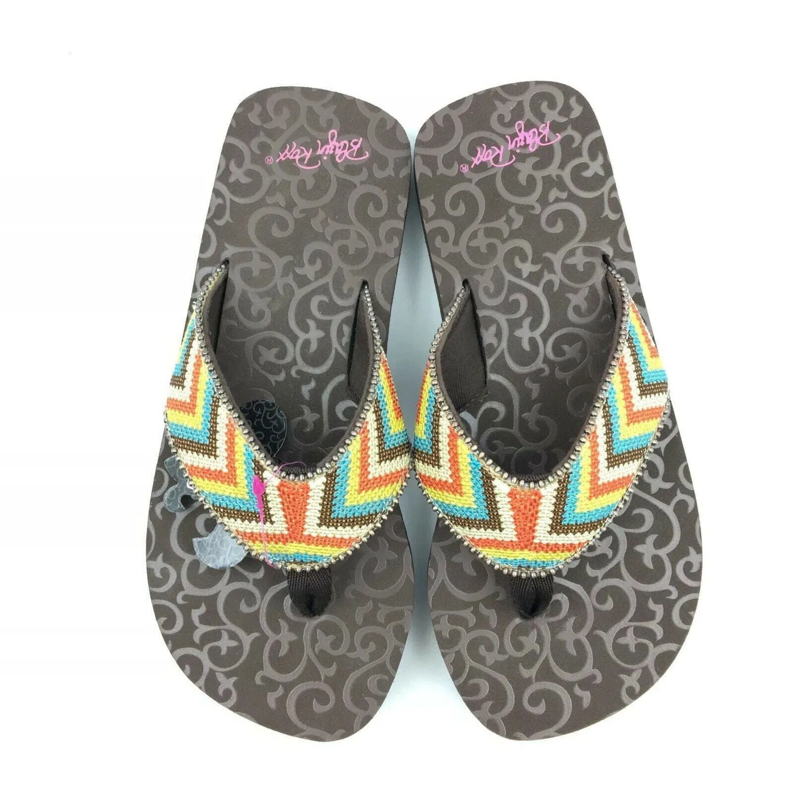 Blazin Roxx Women Size 6 Beaded Chevron Flip Flops Thongs #4119497 Angie BR