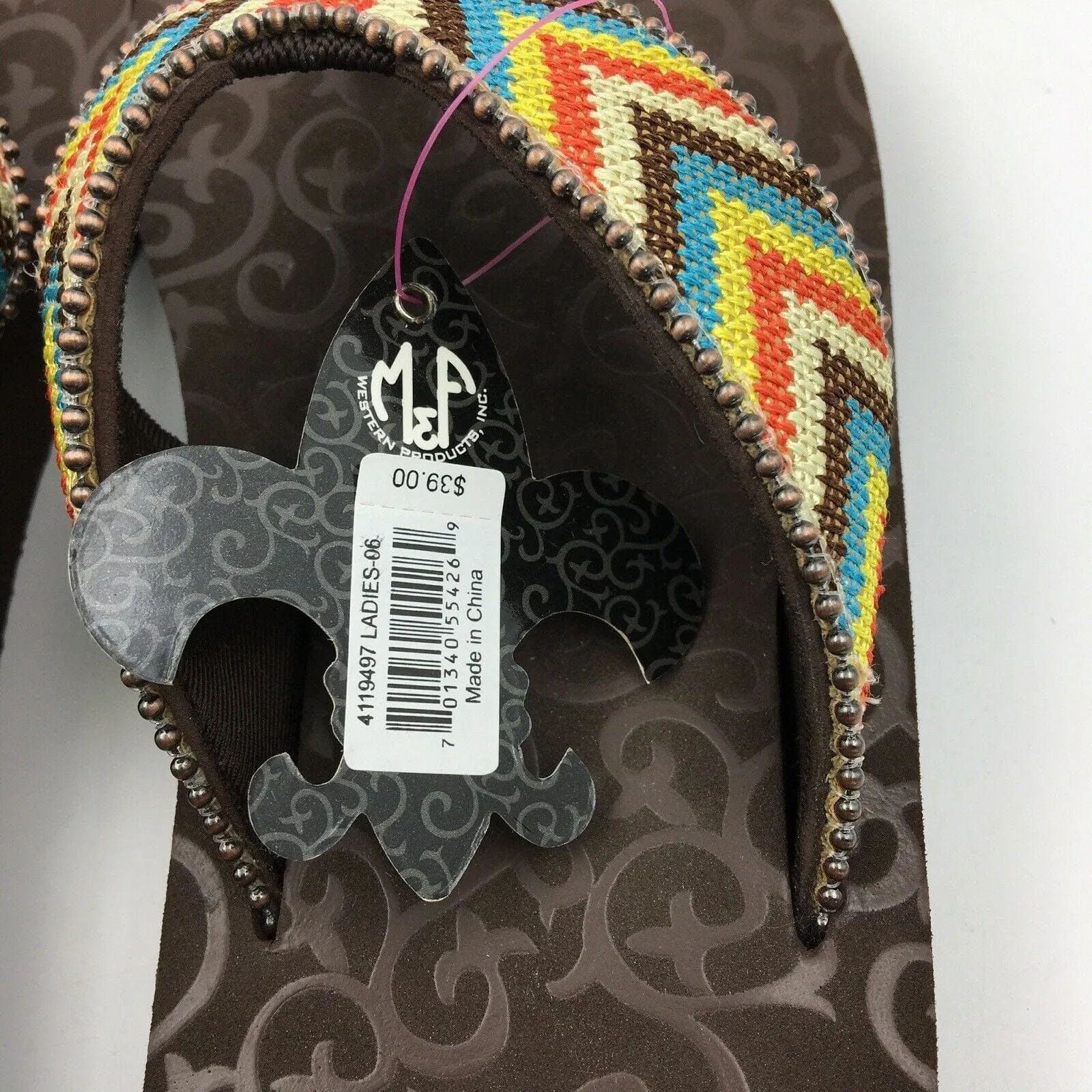 Blazin Roxx Women Size 6 Beaded Chevron Flip Flops Thongs #4119497 Angie BR