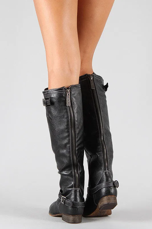 Breckelle Double Buckle Ruched Riding Knee High Boot