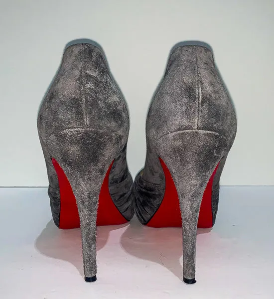 CHRISTIAN LOUBOUTIN Gray Suede Peep-Toe Pumps Size 38