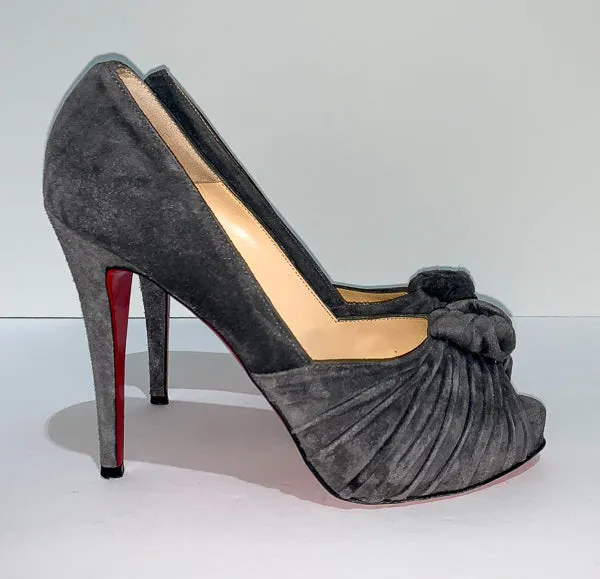 CHRISTIAN LOUBOUTIN Gray Suede Peep-Toe Pumps Size 38