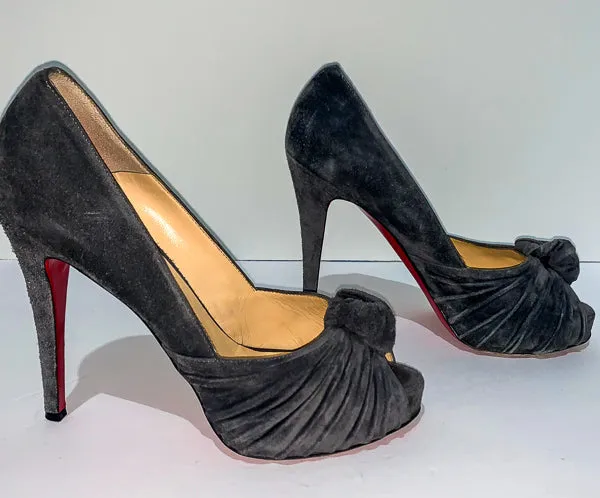 CHRISTIAN LOUBOUTIN Gray Suede Peep-Toe Pumps Size 38