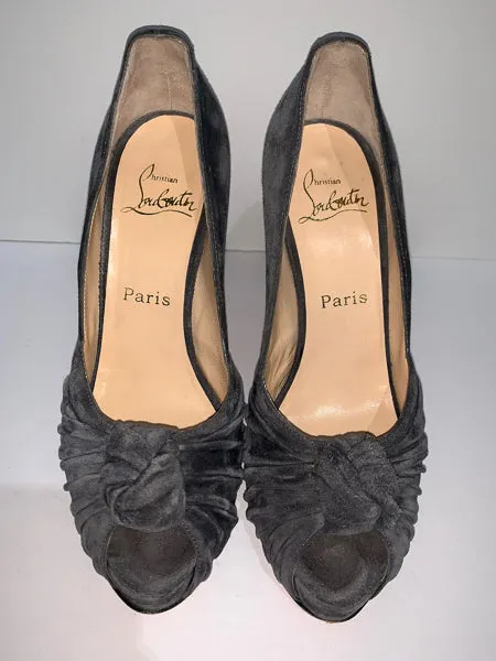 CHRISTIAN LOUBOUTIN Gray Suede Peep-Toe Pumps Size 38