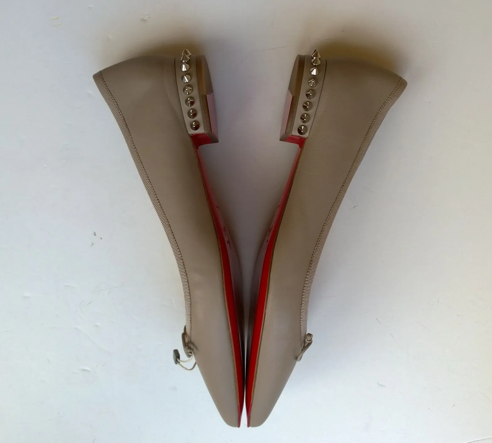 Christian Louboutin Hall Zarli Flats Silver Spikes new studs shoes Fungo Taupe Beige