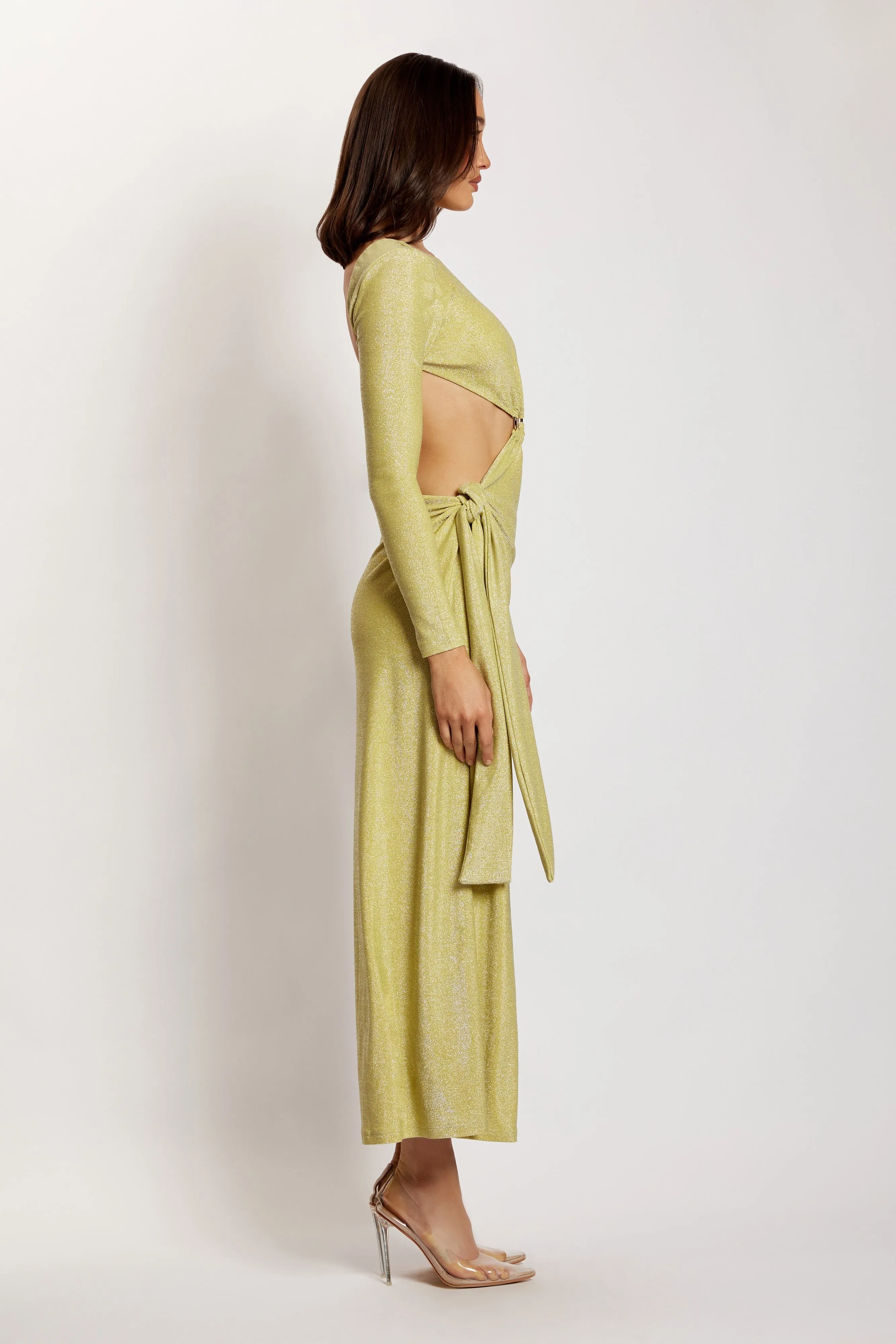 Christina Backless Maxi Wrap Dress - Green Shimmer