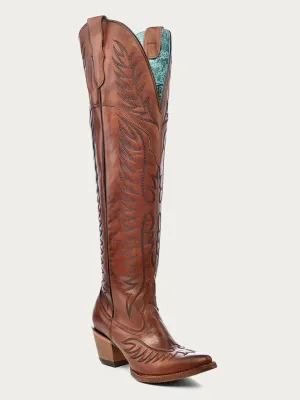 E1507 - WOMEN'S EMBROIDERY COGNAC J TOE TALL TOP COWBOY BOOT