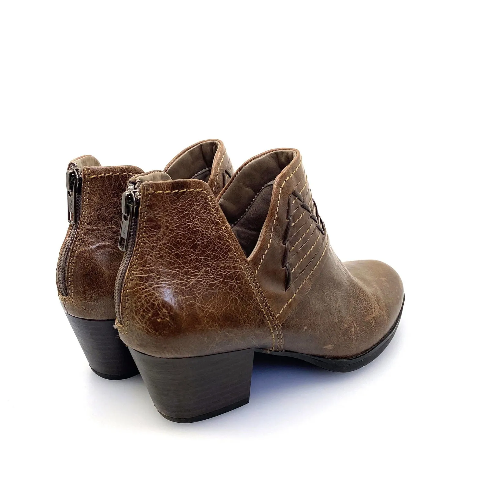 Earth Womens Merlin 7½ B Taupe Brown Leather Ankle Western Booties Pre-Owned