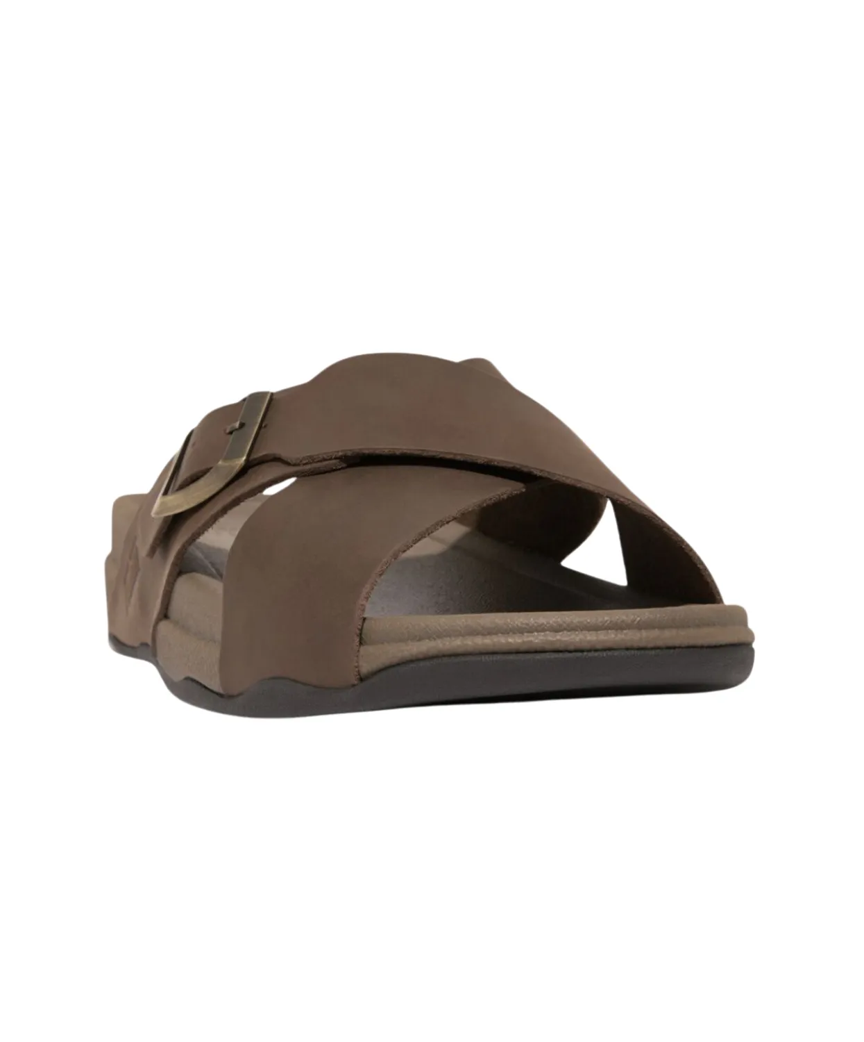 FitFlop Surfer Buckle Nubuck Mens Cross Slides Chocolate Brown