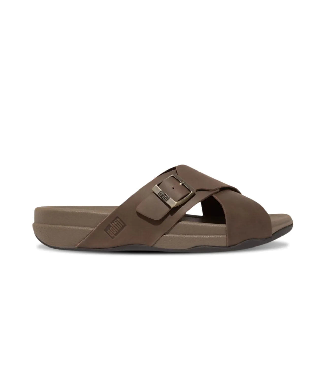 FitFlop Surfer Buckle Nubuck Mens Cross Slides Chocolate Brown