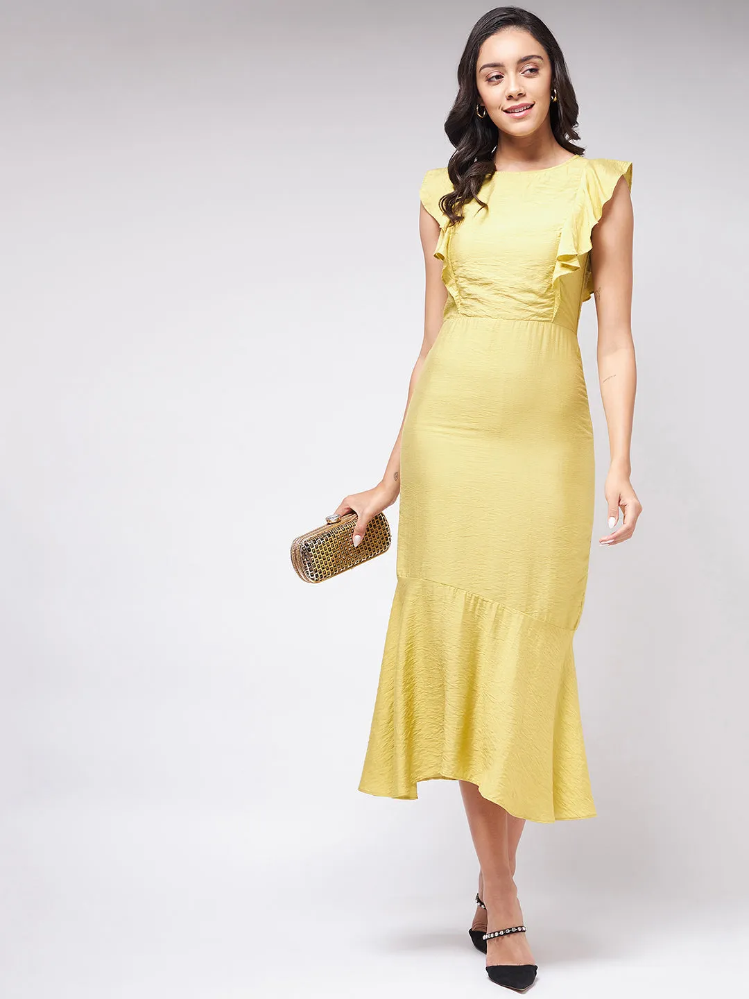 Flaunt Yourself In Solid Fitted Dress With Fish Cut Bottom