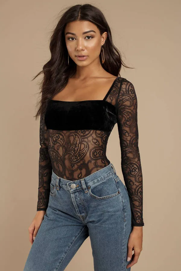 For Love and Lemons Romy Lace Long Sleeve Bodysuit