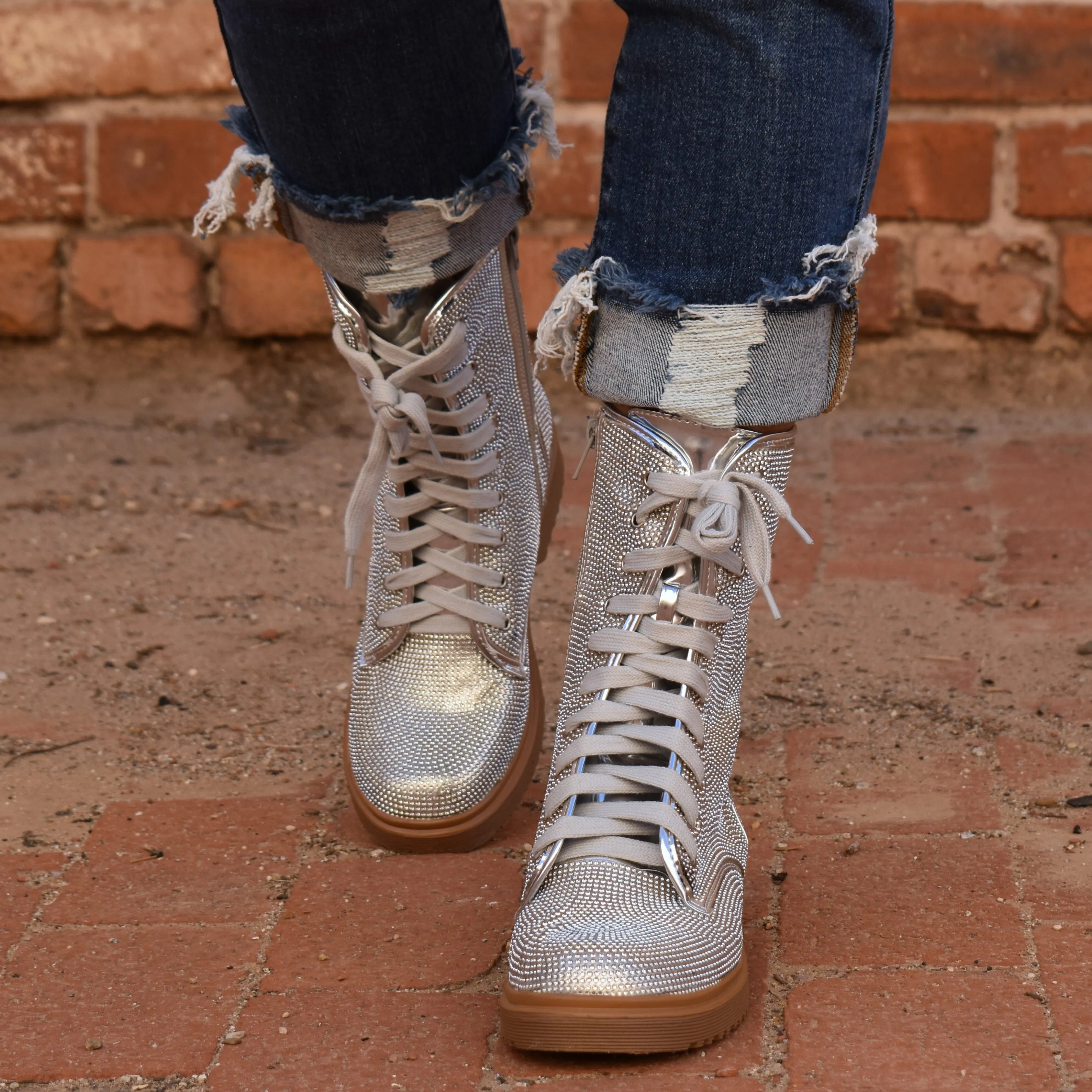 Glitzy Girl Sparkle Combat Boots*