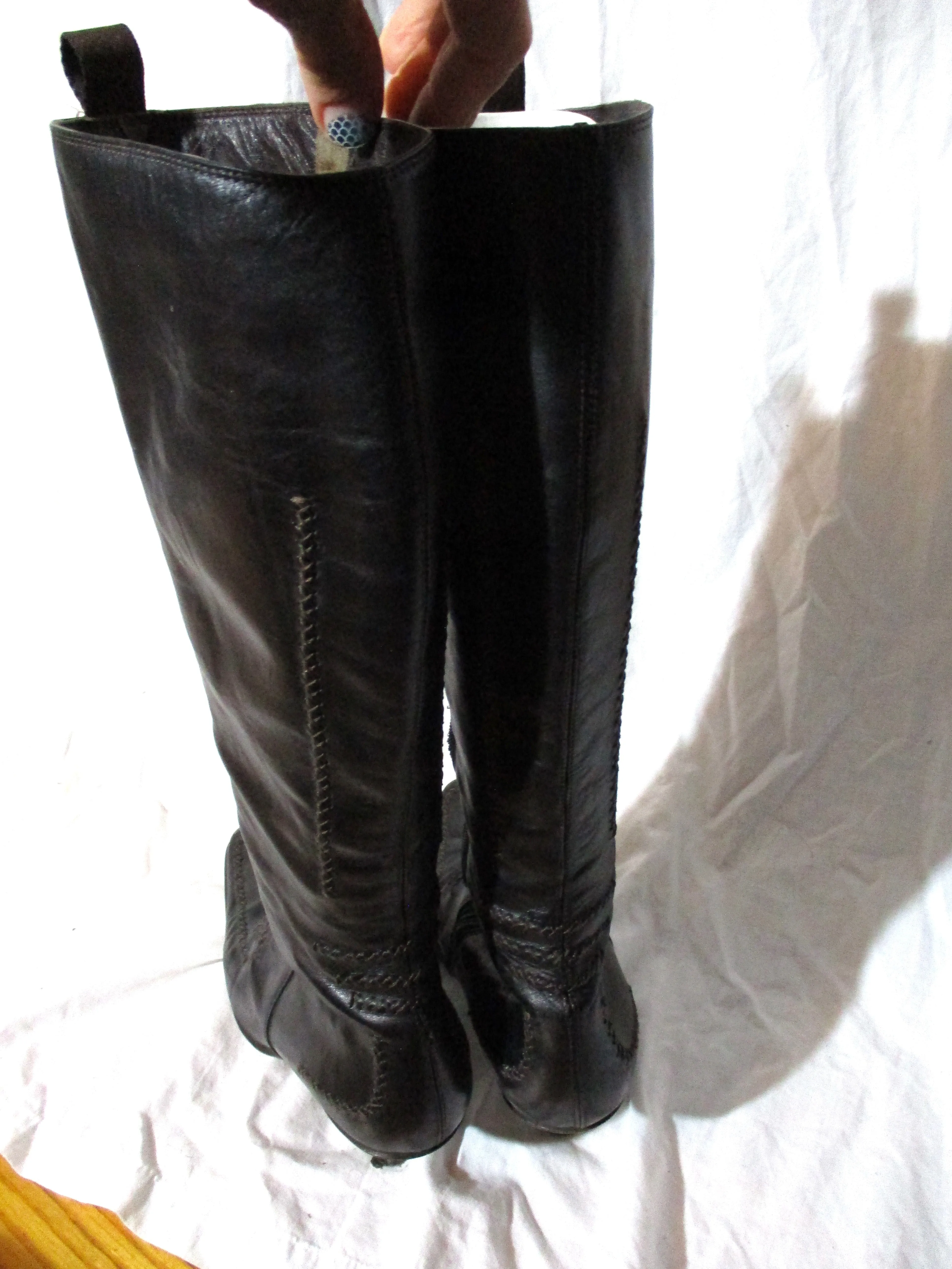 GOFFREDO FANTINI Leather Knee High Tall BOOT 39 Pointy Toe Stitch Black