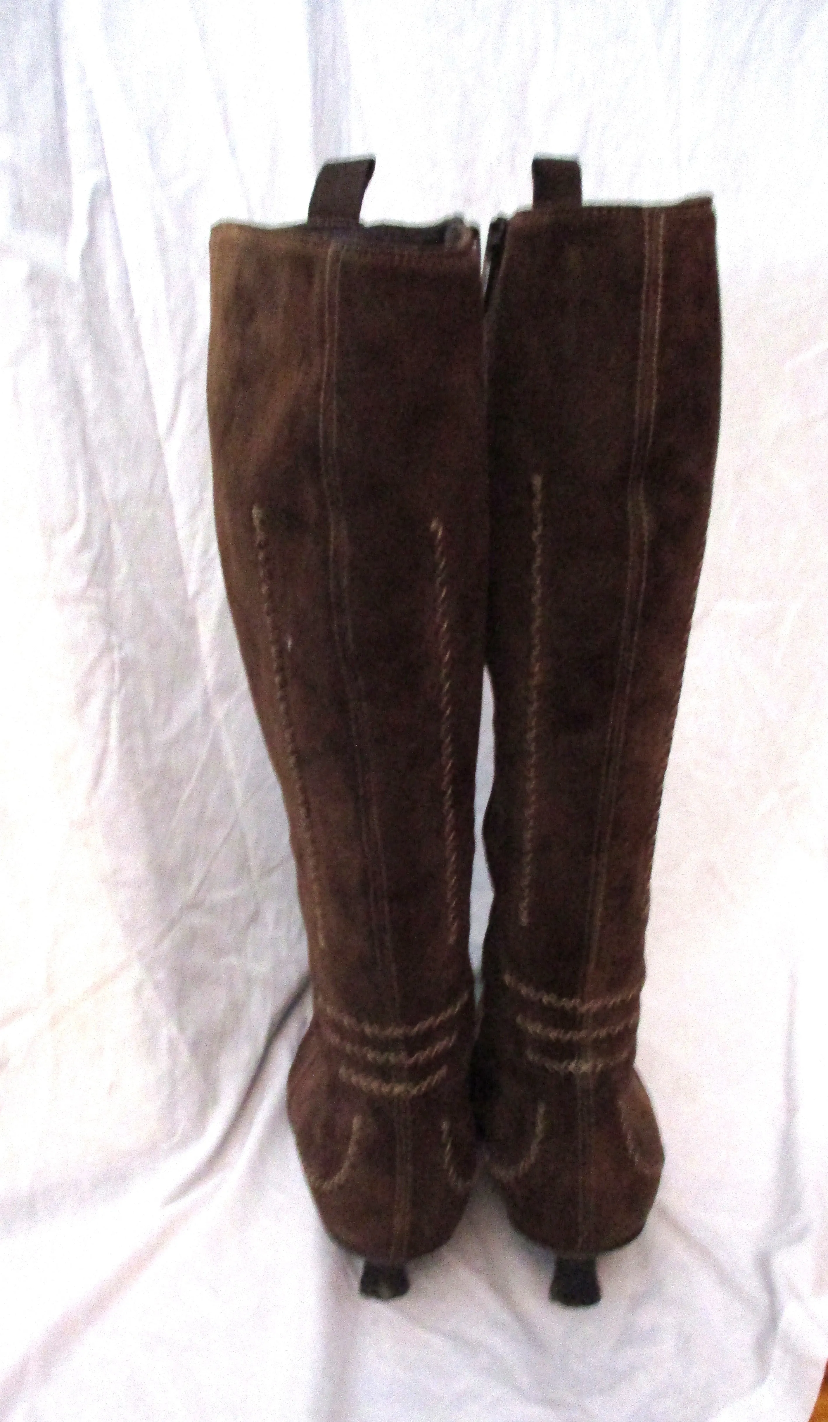 GOFFREDO FANTINI Leather Knee High Tall BOOT 39.5 Pointy Toe Stitch BROWN