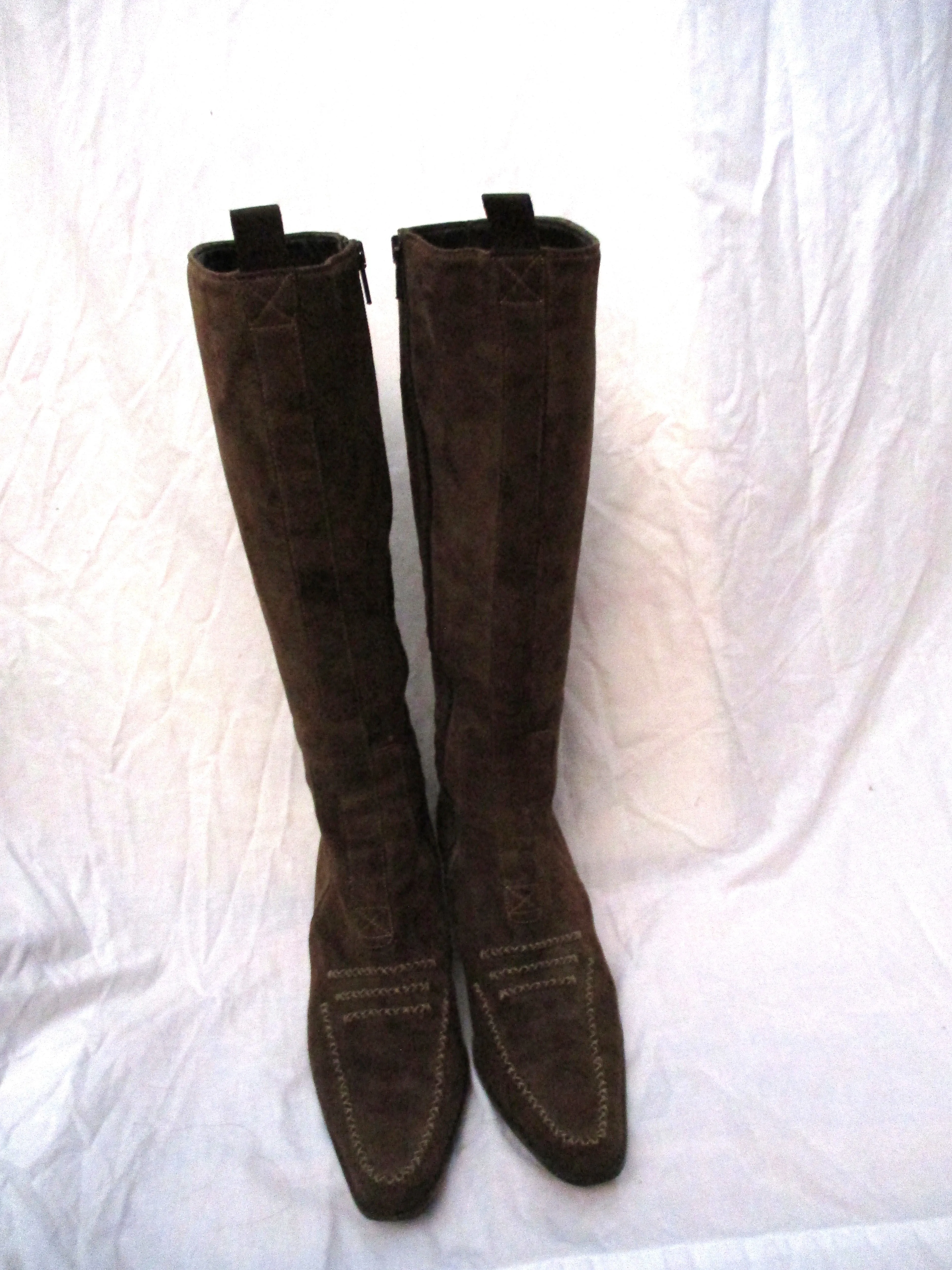 GOFFREDO FANTINI Leather Knee High Tall BOOT 39.5 Pointy Toe Stitch BROWN