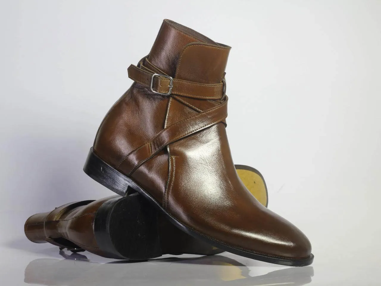 Handmade Men's Ankle High Brown Leather Boots, Men Designer Jodhpurs Boots