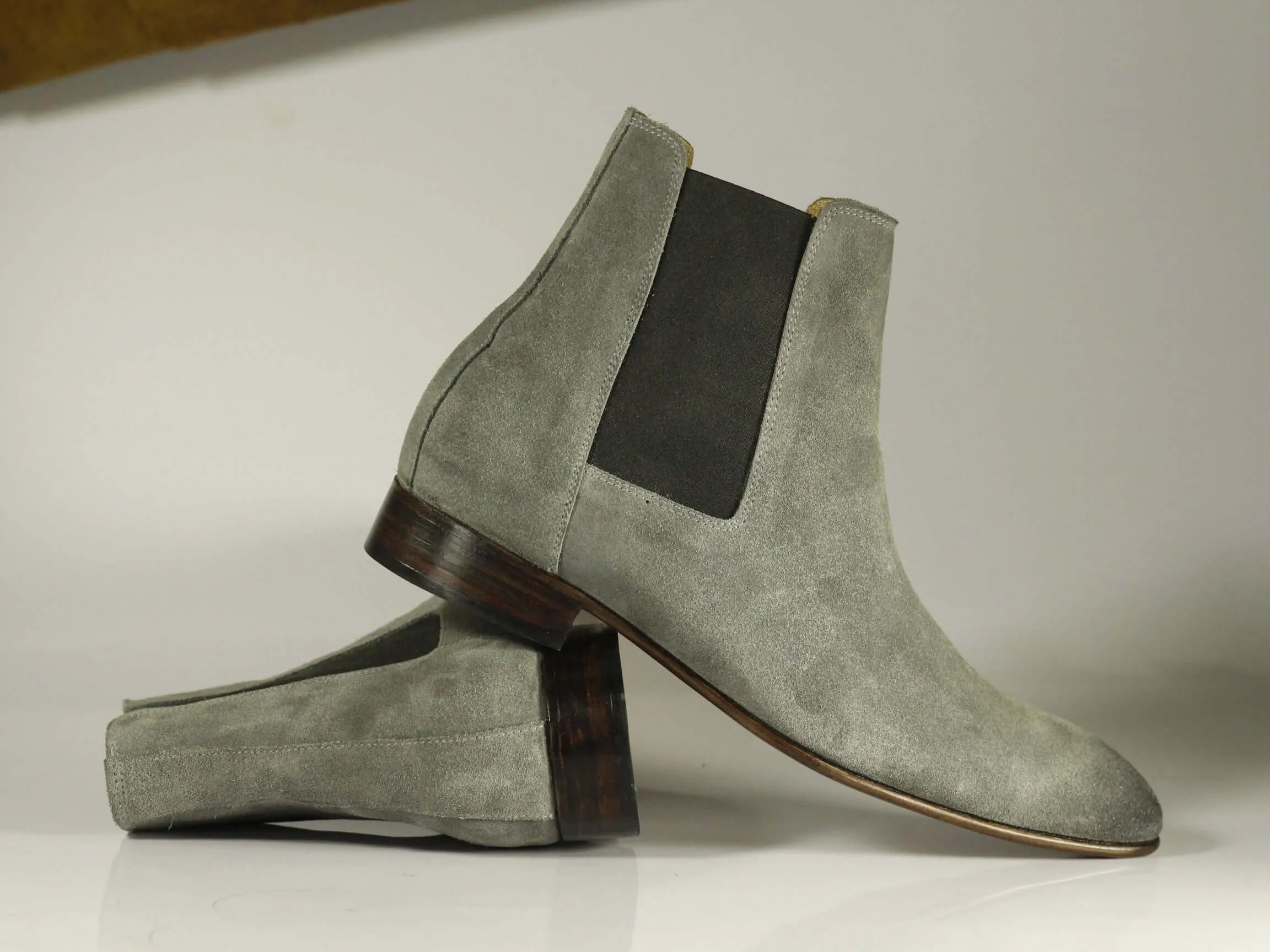 Handmade Men's Gray Suede Chelsea Boots, Men Fashion Ankle Boots, Men Designer Boots