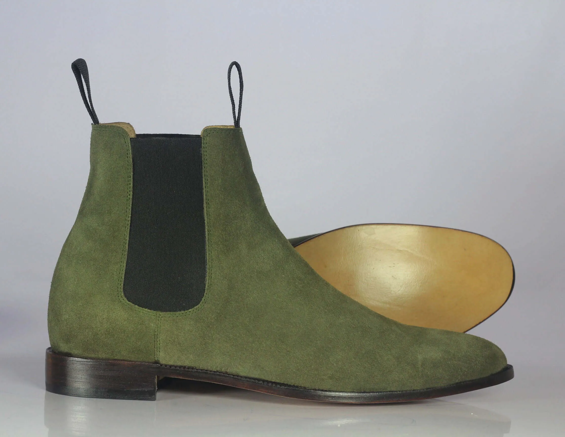 Handmade Men's Green Suede Ankle High Chelsea boots, Men Designer Formal Boots