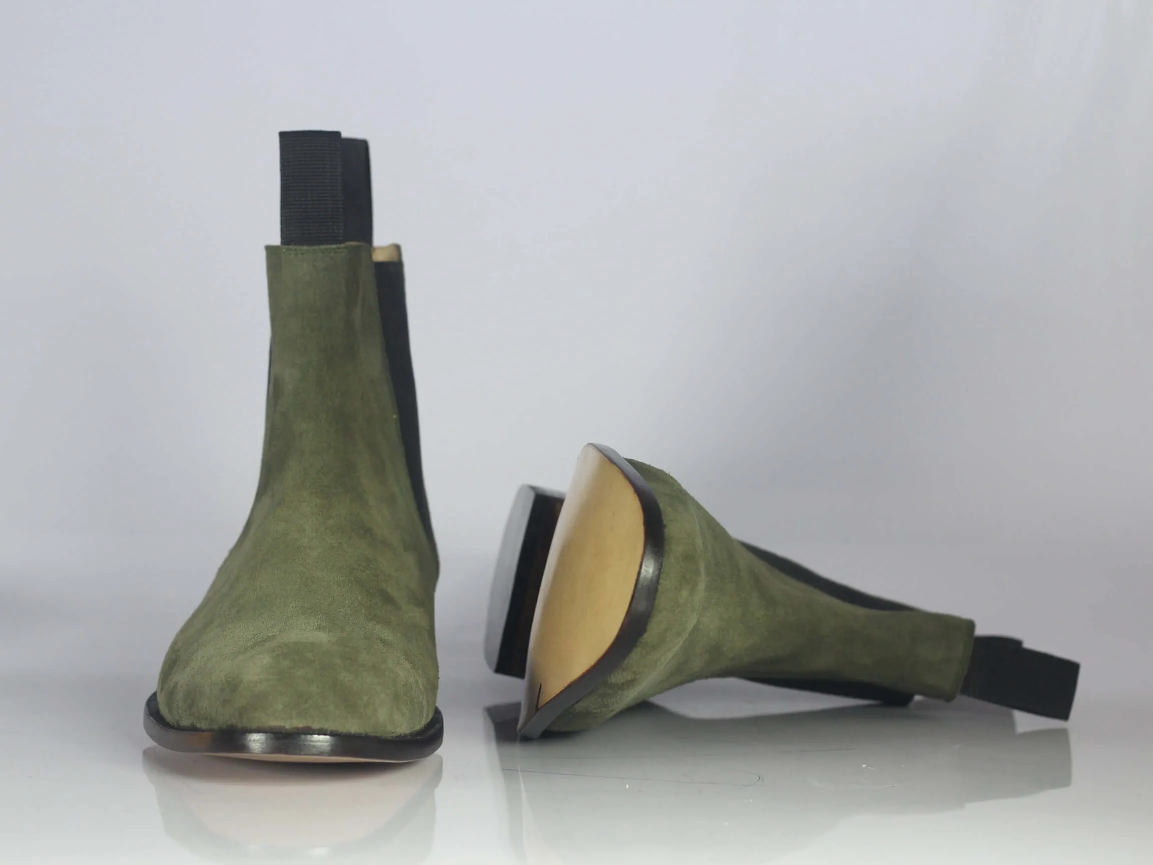 Handmade Men's Green Suede Ankle High Chelsea boots, Men Designer Formal Boots