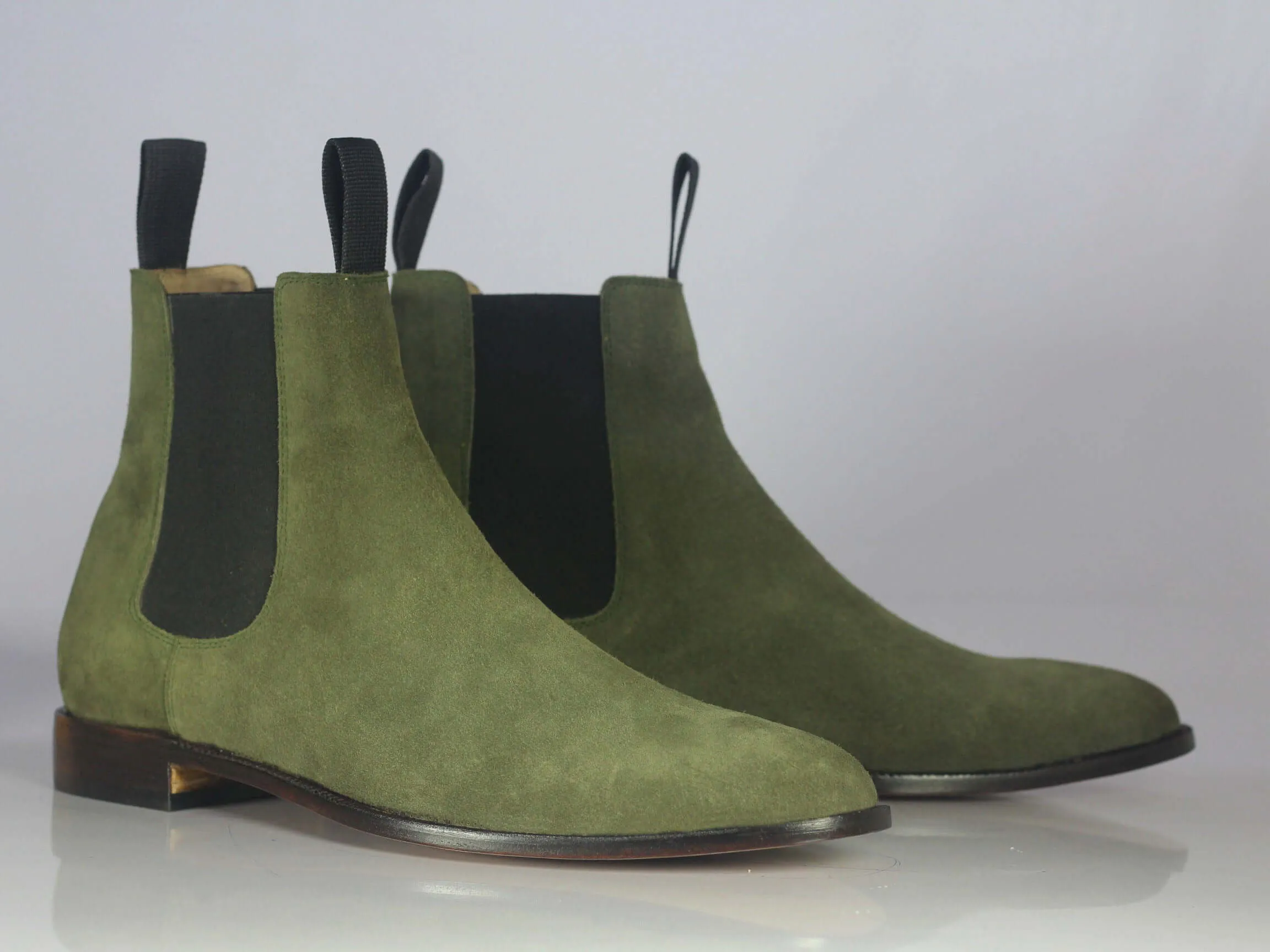 Handmade Men's Green Suede Ankle High Chelsea boots, Men Designer Formal Boots