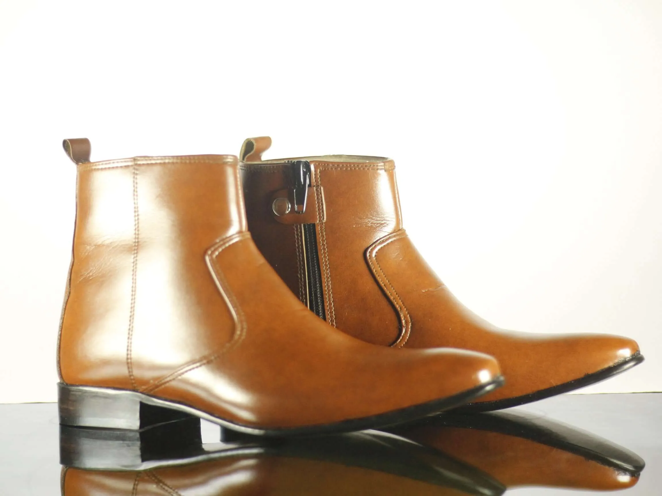 Handmade Men's Tan Leather Side Zipper Boots, Men Ankle Boots, Men Fashion Boots