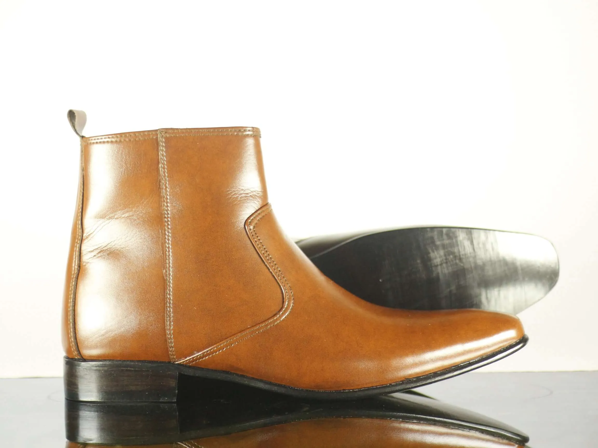 Handmade Men's Tan Leather Side Zipper Boots, Men Ankle Boots, Men Fashion Boots