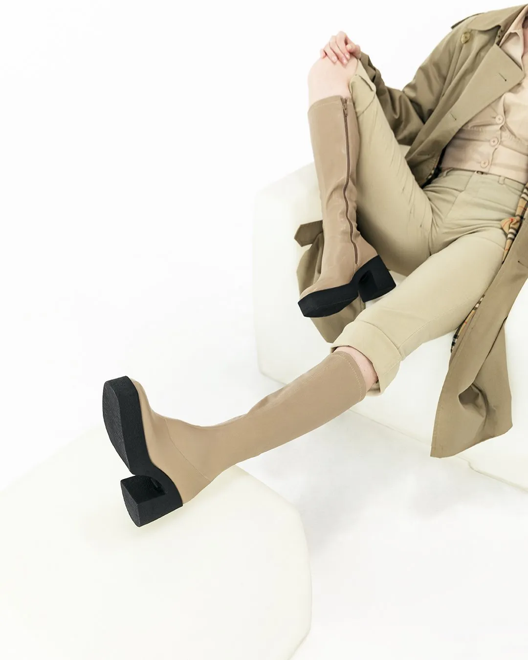 Izumi Sand Stretch Leather Chunky Boots