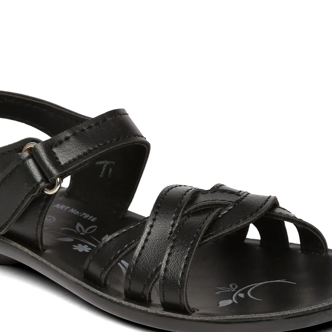 Kids Black P-Toes Sandals