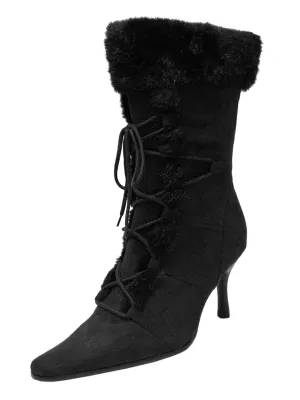 Lace-Up Faux Fur Trim Retro Style Womens Boots