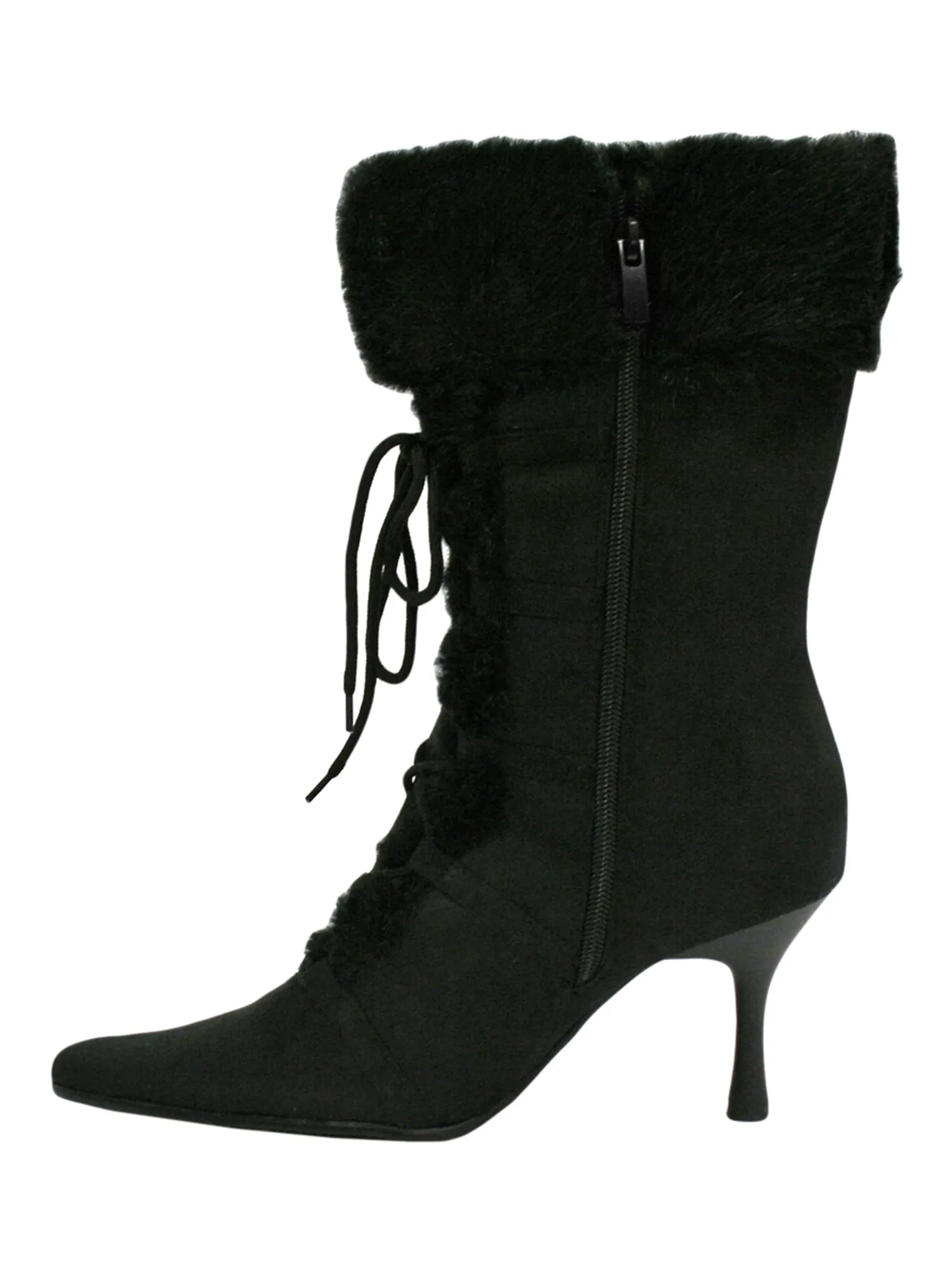 Lace-Up Faux Fur Trim Retro Style Womens Boots