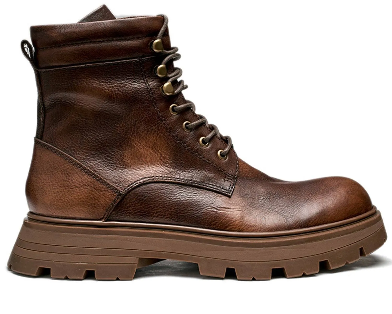 Men's Leather Work Boots - Weatherproof, Lace-Up, Lug Sole