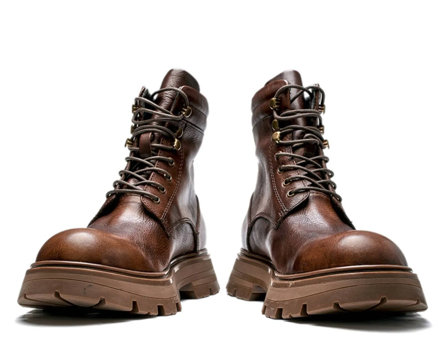 Men's Leather Work Boots - Weatherproof, Lace-Up, Lug Sole