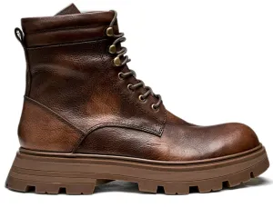 Men's Leather Work Boots - Weatherproof, Lace-Up, Lug Sole