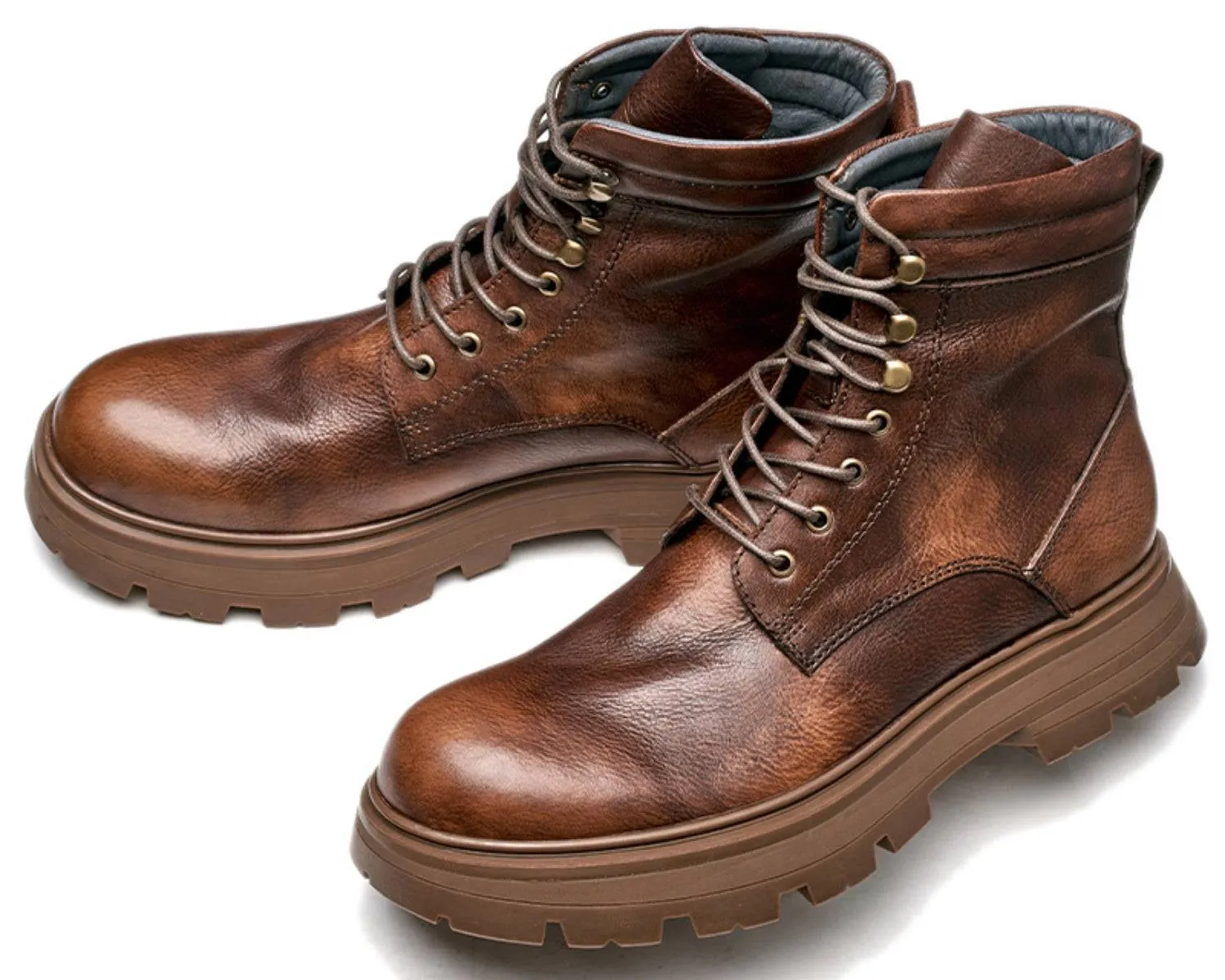 Men's Leather Work Boots - Weatherproof, Lace-Up, Lug Sole