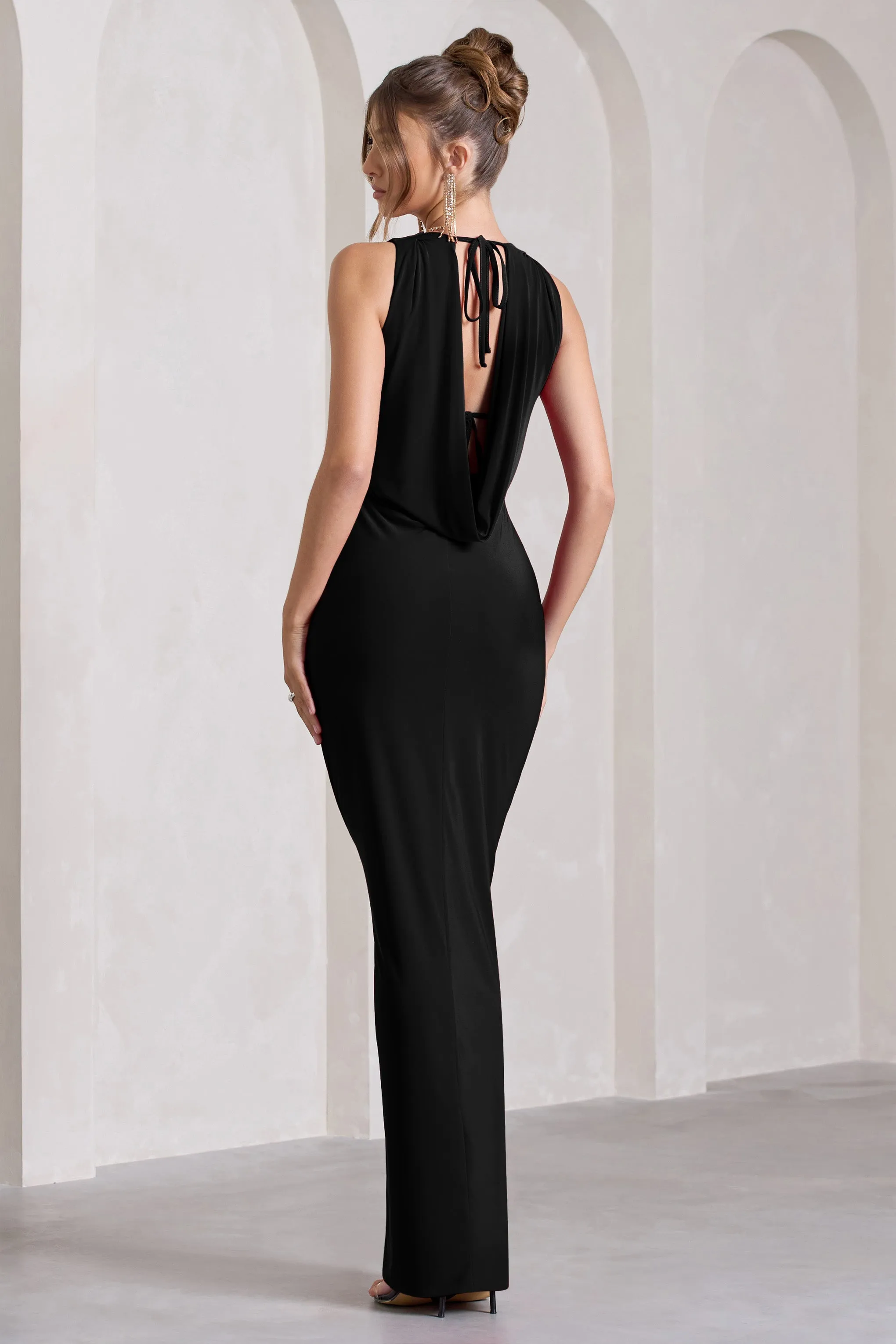 Night To Remember | Black Open-Back Split Maxi Dress